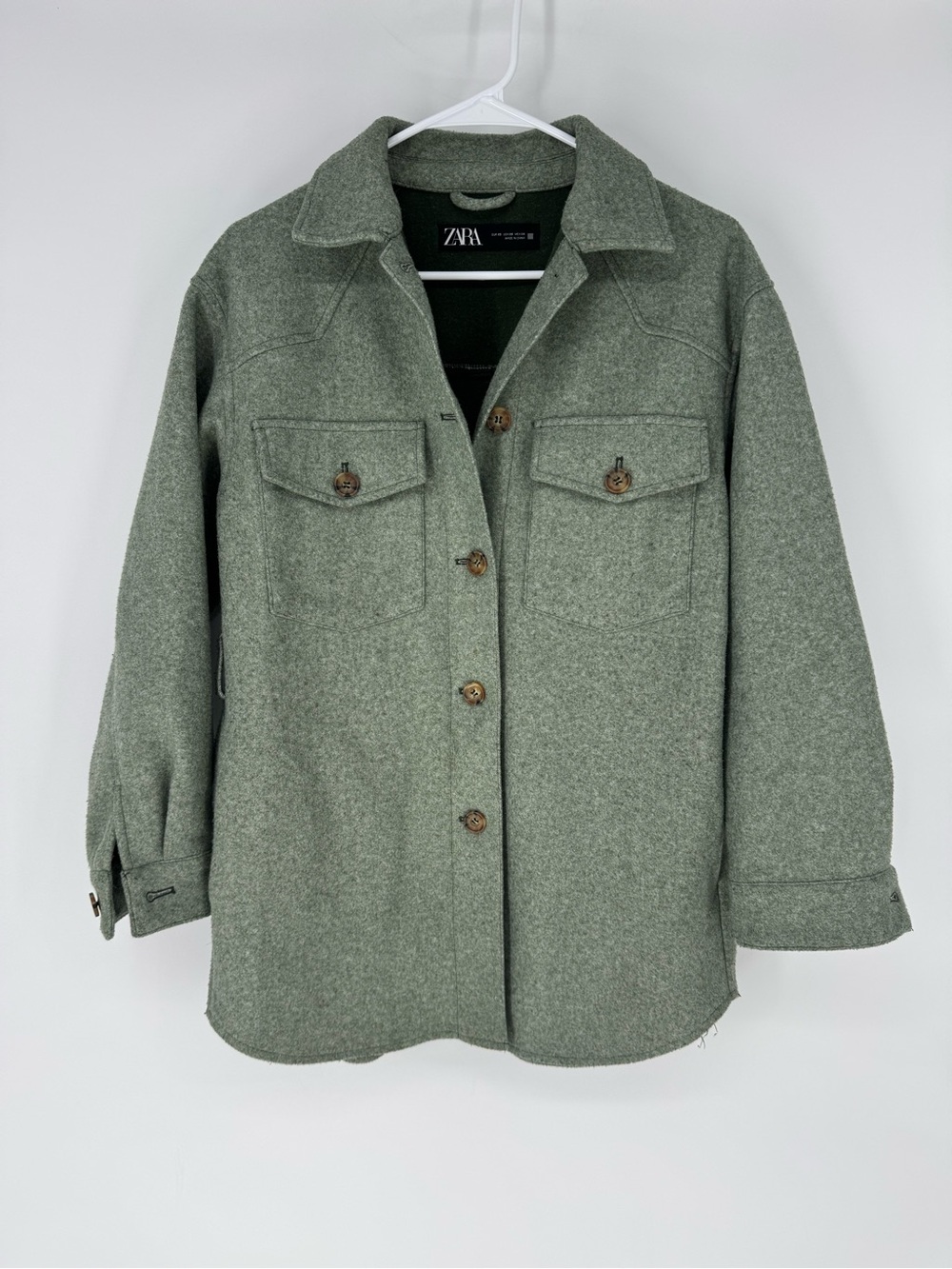 ZARA oversize Olive Green Wool Shacket with Chest Pockets